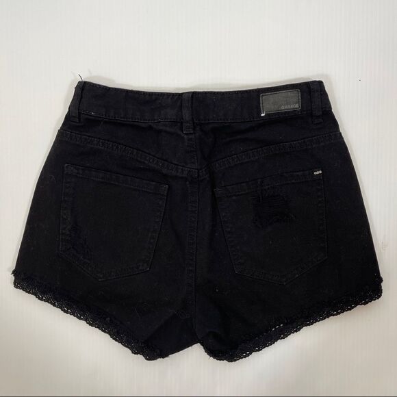 Garage Festival Shorts Black Distressed Lace Trim Women's 1 - Picture 2 of 10